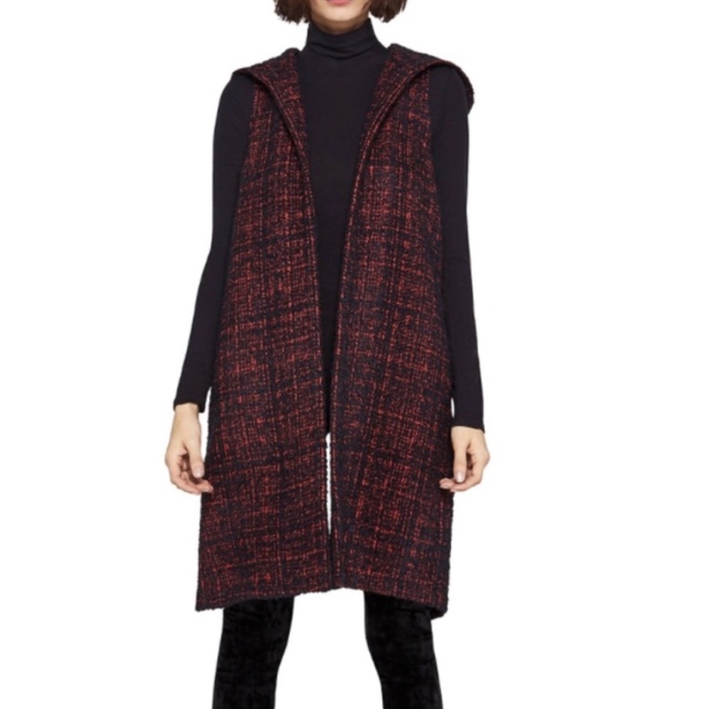 BCBGeneration Red Knit Split Back Hooded Vest